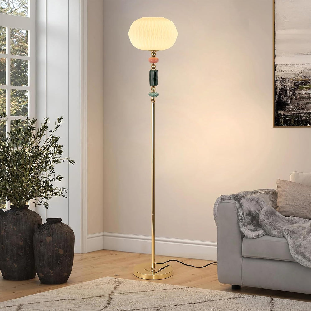Floor Standing Tall Lamp Milk Glass Floor Lamp with Plug Switch Button for Li...