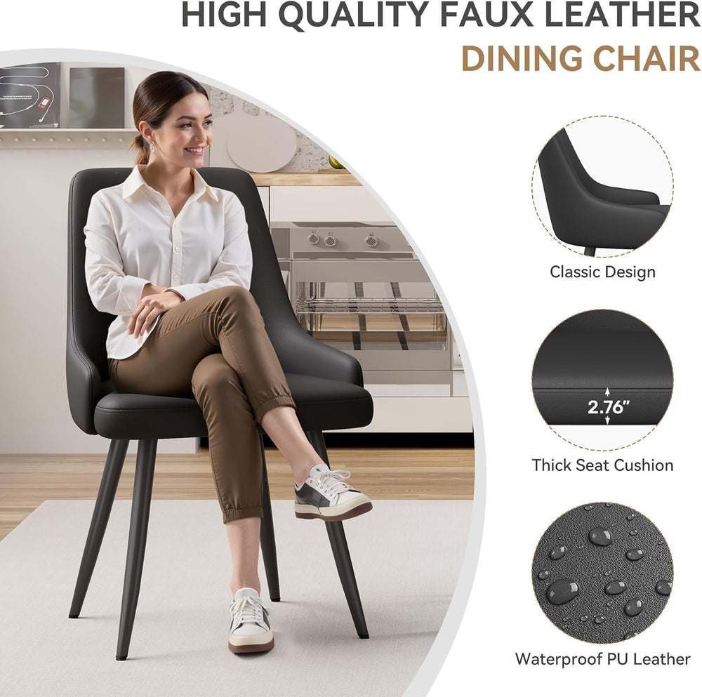 Faux Leather Chairs Set of 4, Waterproof Padded Seat,Black