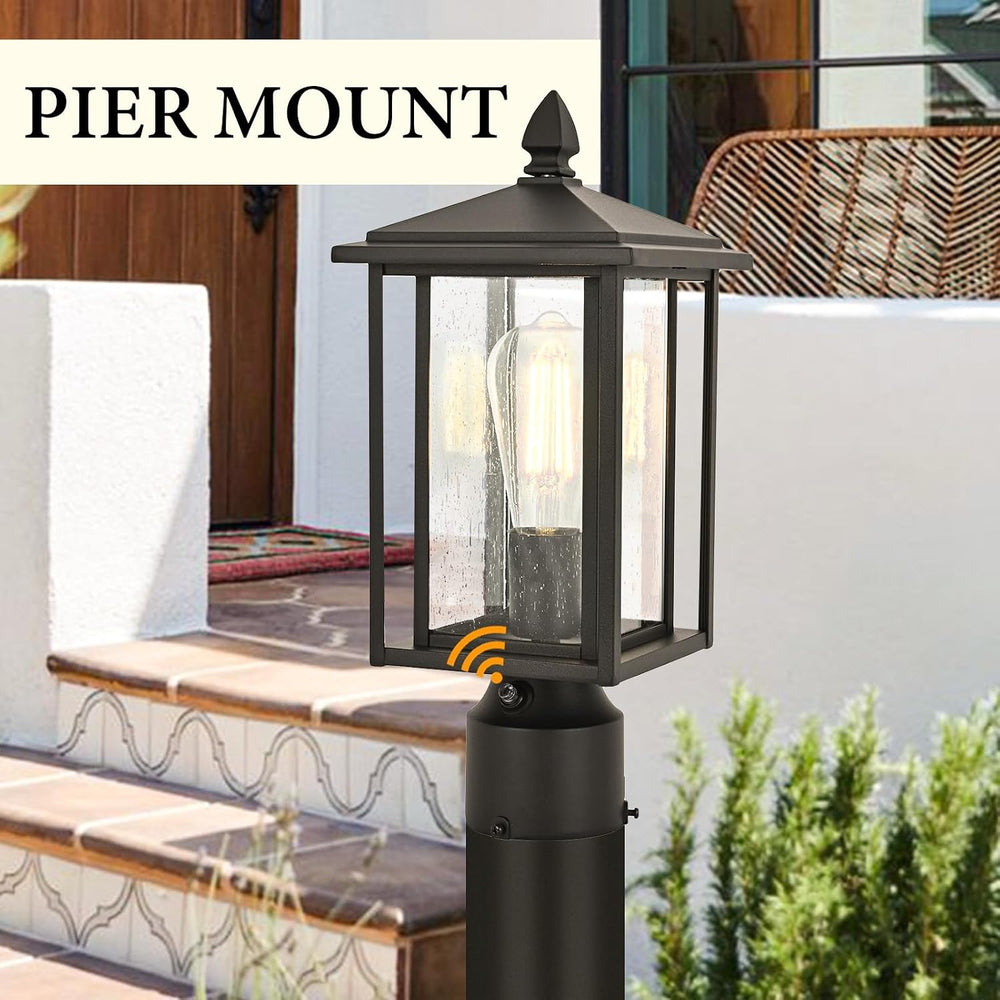 Outdoor Dusk to Dawn Post Light Fixture with Glass, Aluminum Light Post Lamps...