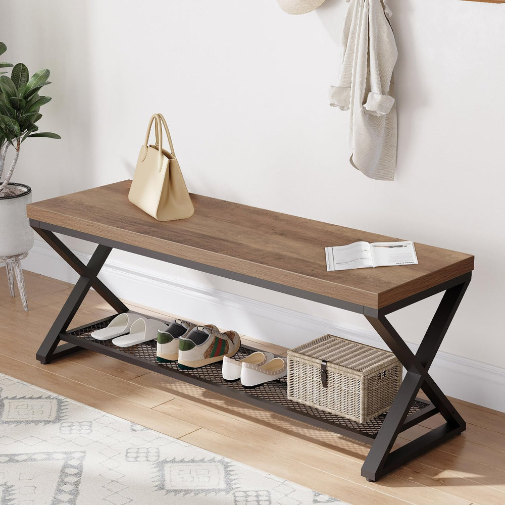 LVB Entryway Bench, Indoor Shoe Bench with Storage & Seating Rustic Oak 4...