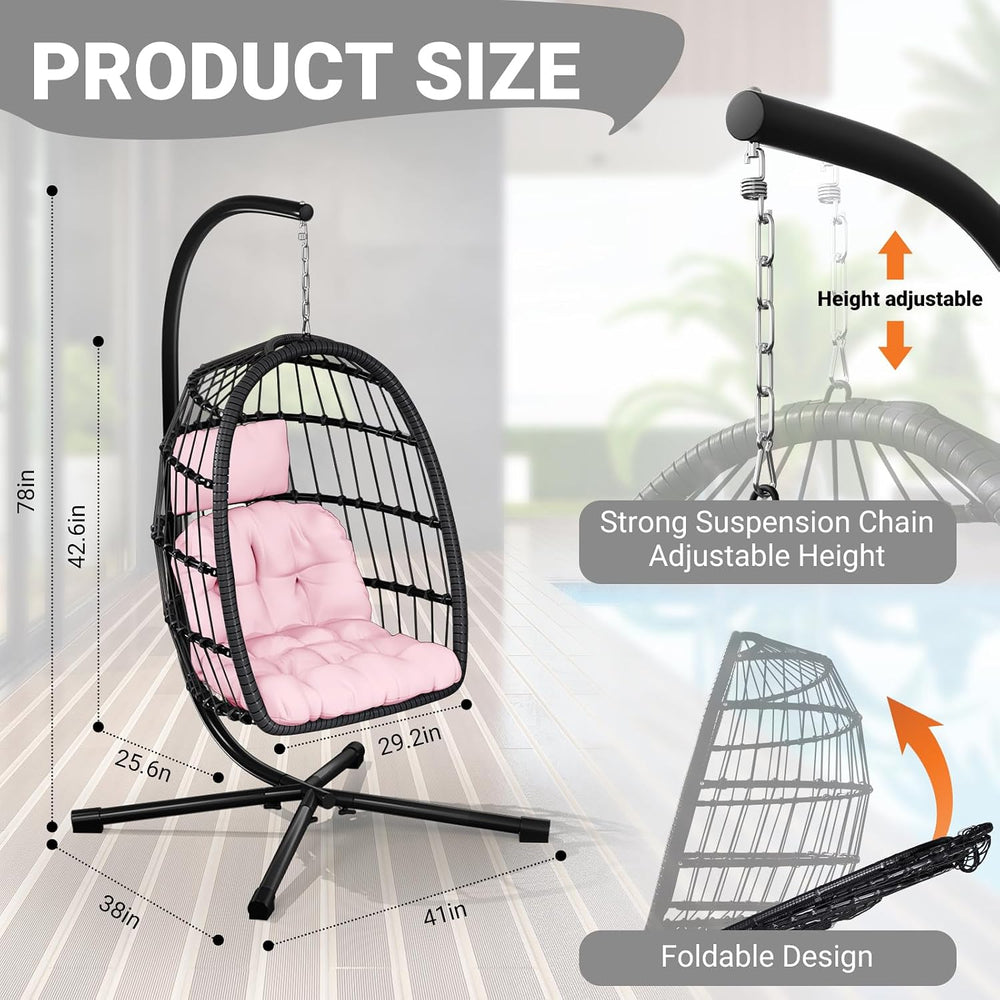 LEVELEVE Hanging Egg Chair with Stand, Patio Rattan Wicker Swing Chair, Overs...
