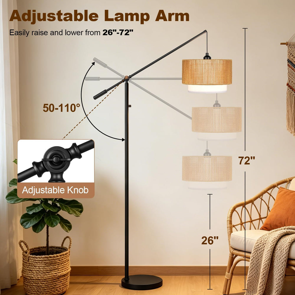【Upgraded】Boho Dimmable Floor Lamps with Adjustable Swing Arm, 1100 Lumens Bu...