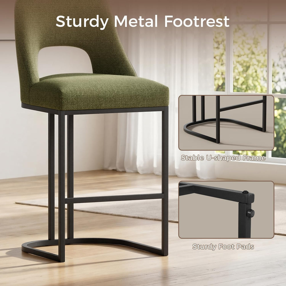 UVV Bar Stools Set of 4, Upholstered Counter Height Bar Stools with Sturdy Me...