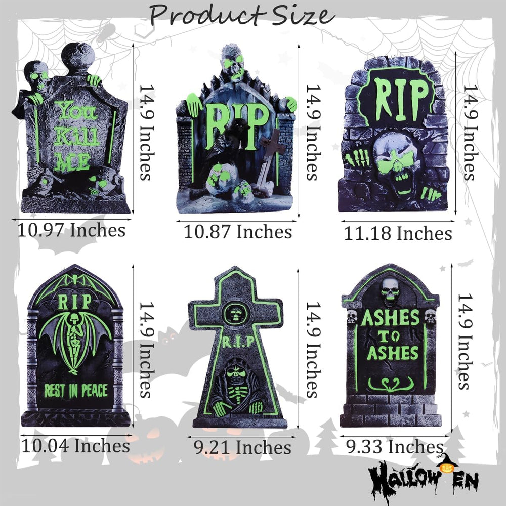 Halloween Decorations Outdoor Tombstone Yard Sign with Stakes 6PCS Glow in th...