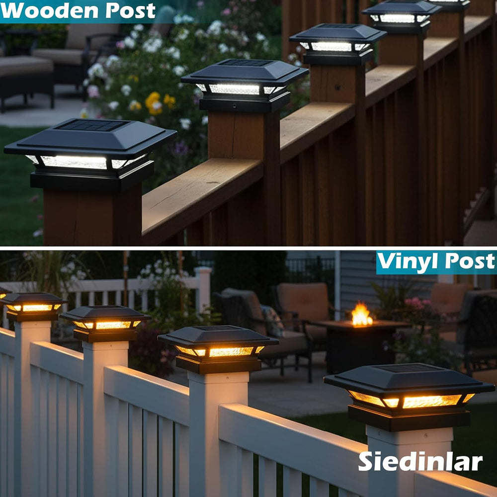 SIEDiNLAR 4x4 Solar Post Cap Lights Outdoor 16 LEDs 2 Modes, 6 Pack, Black
