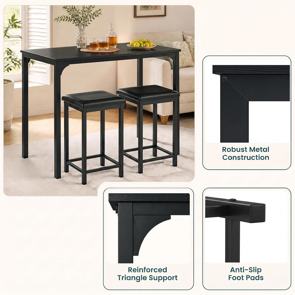 COSTWAY Dining Table Set, Counter Height Table & 2 Upholstered Stools