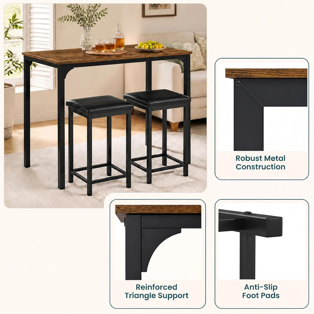 COSTWAY Dining Table Set, Counter Height Table, 2 Upholstered Stools