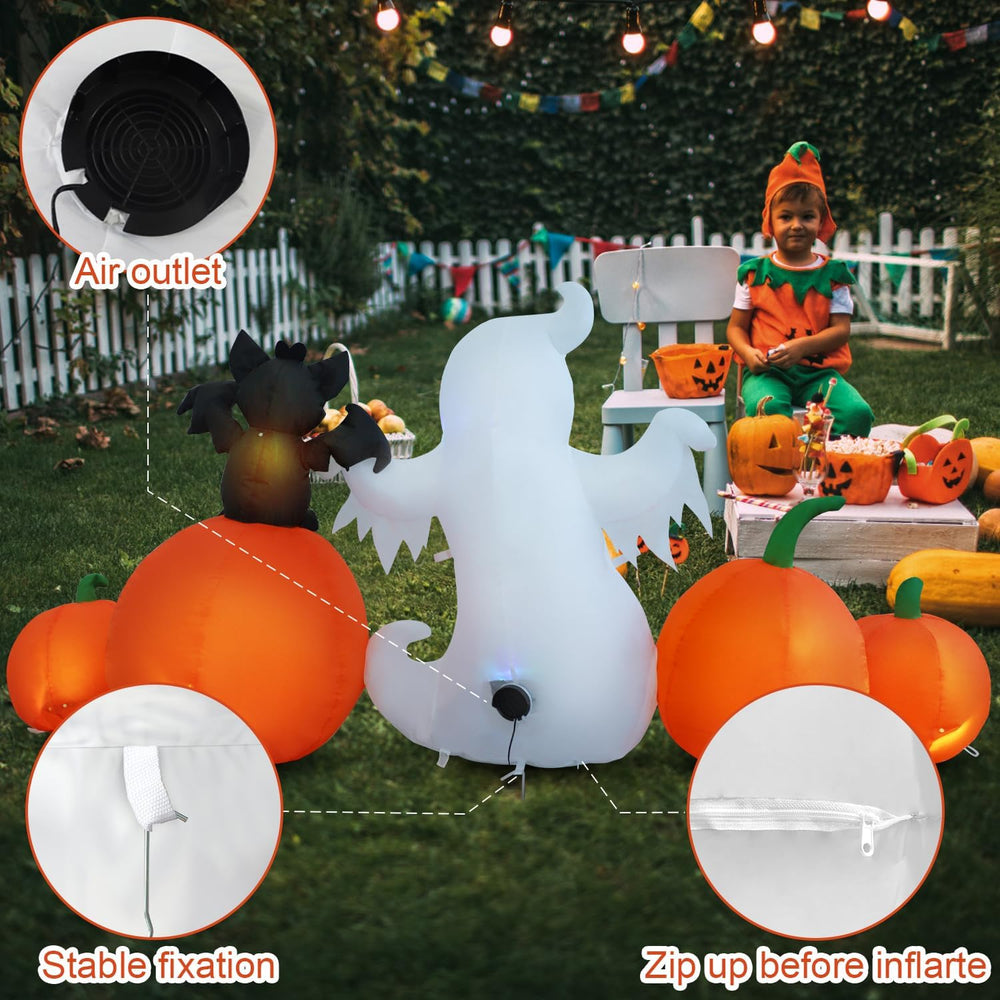 HZGDEJTG 8ft Bat Pumpkin Row Stand Halloween Inflatable Outdoor Decoration, Y...