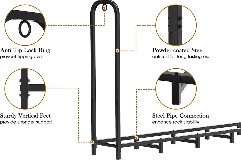 Gtongoko 8FT Firewood Rack Outdoor Heavy Duty Log Holder Wood Storage