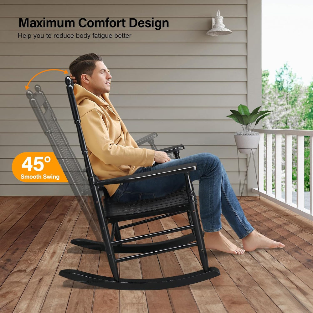 VINGLI Wooden Rocking Chair Outdoor, Patio Rockers with High Back, Support 45...