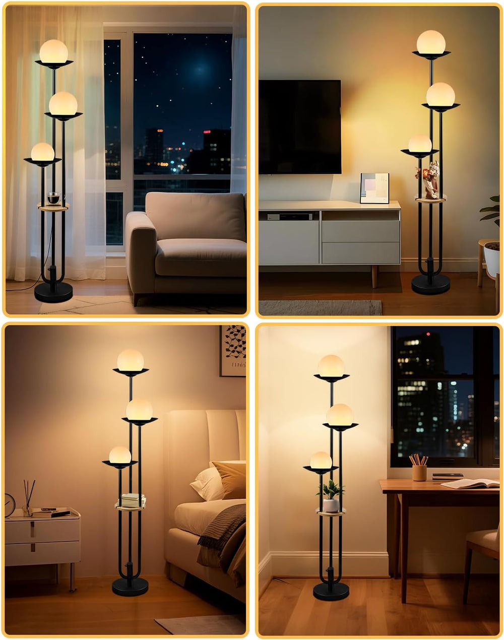 63IN Globe Floor Lamp with Table, 3-Lights Modern Dimmable Floor Lamps with 3...