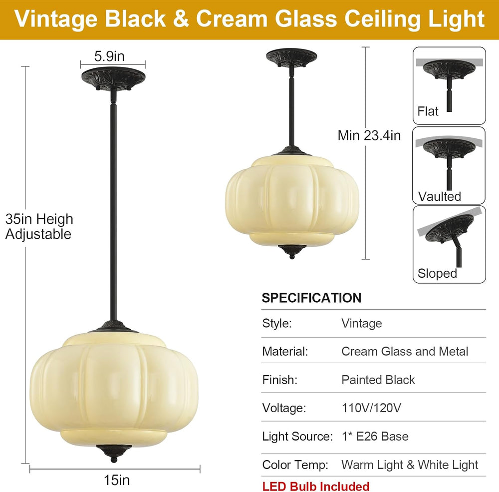 15in Cream Glass Schoolhouse Light Fixture Large, Bulb Included