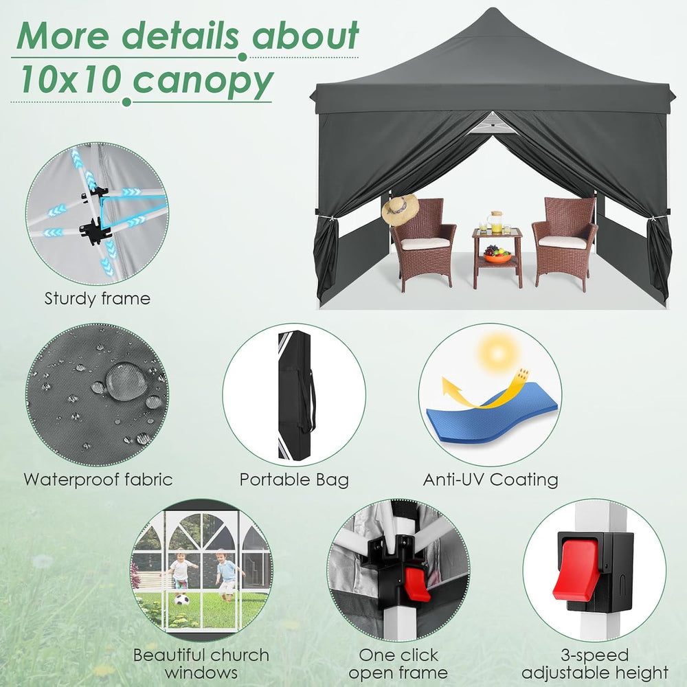 COBIZI 10x10 Pop Up Canopy Tent with Sidewalls, Waterproof Commercial Outdoor...