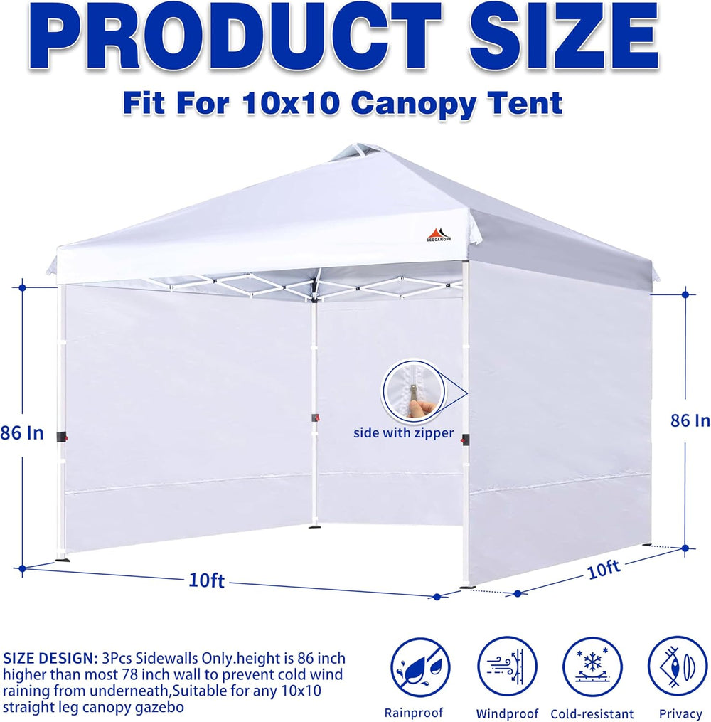 SCOCANOPY Sidewalls for 10x10 Canopy Frame, 3 Pack SunWalls Only,White