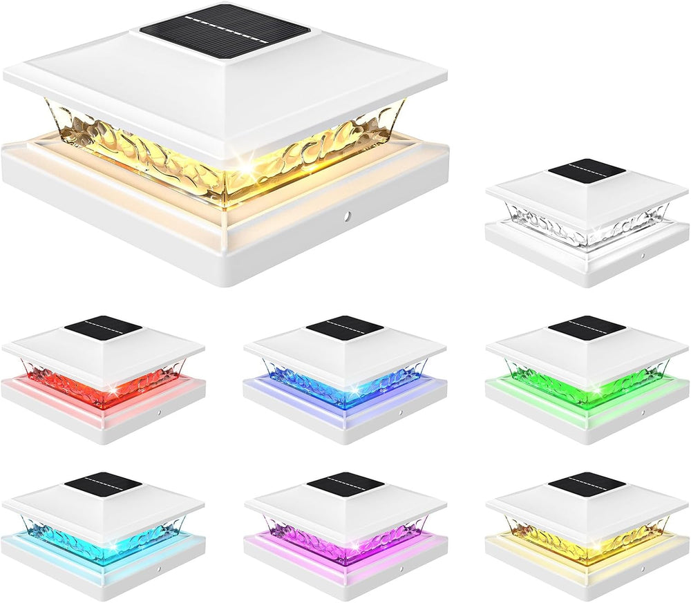 APONUO Solar Post Cap Lights with 8 RGB Solid Colors & Multicolor Flow - ...