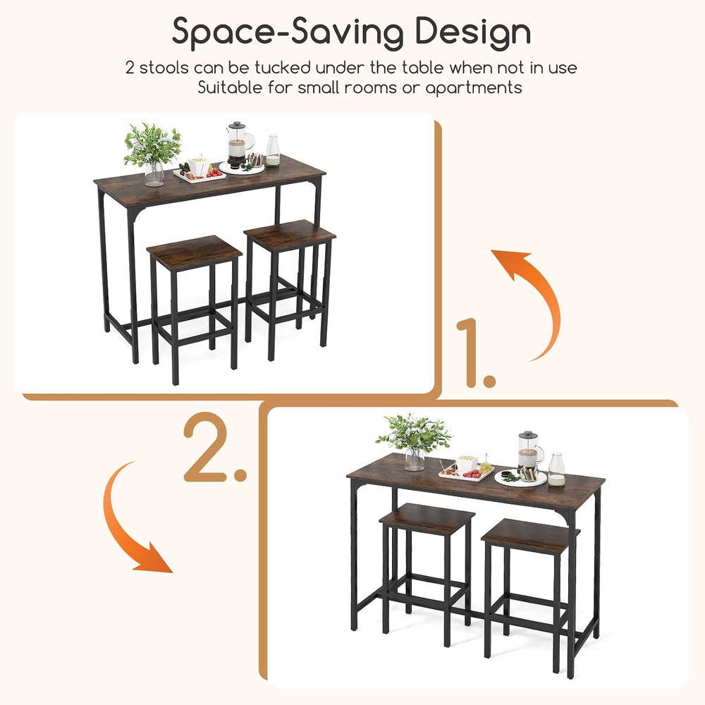 COSTWAY 3-Piece Dining Table Set, 47.5" Counter-Height Kitchen Table Set