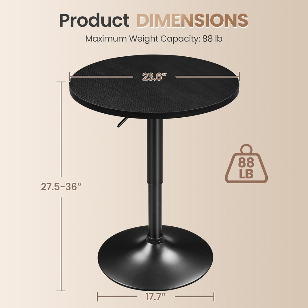 Yaheetech Round Bar Table, Adjustable 27.5-36" Height, Full Black