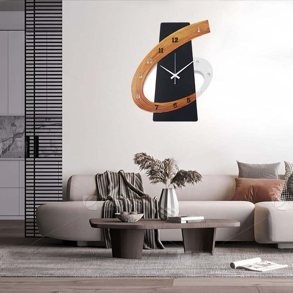 Modern Large Decorative Wall Clock，17 inch Black Silent Non-Ticking Nordic Me...
