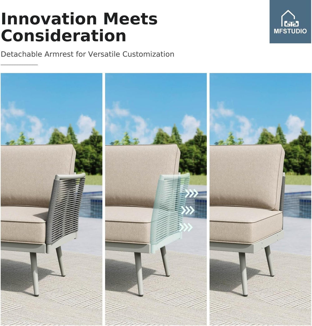 MFSTUDIO 7-Seat Rope Patio Furniture Set with Cushion