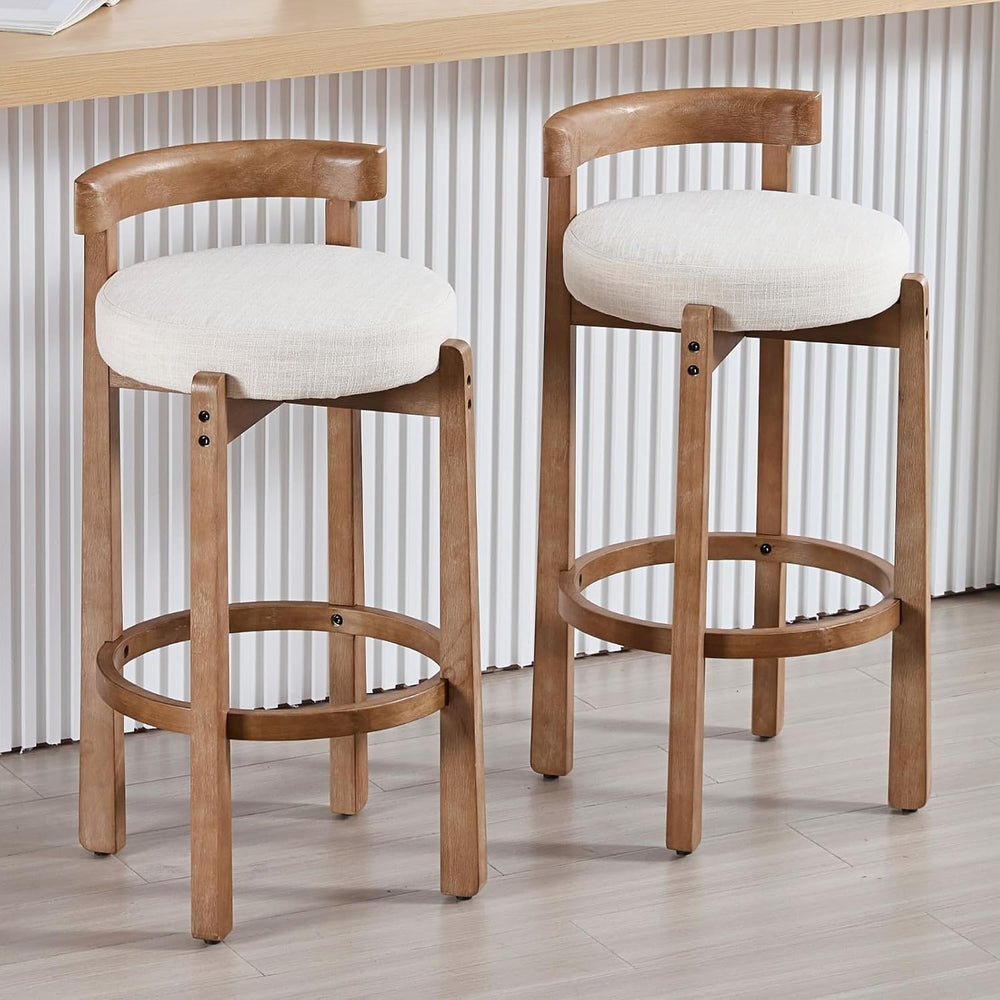 HEAH-YO Linen Bar Stools Set of 6, 30.25" Bar Height Stools with Back, U...