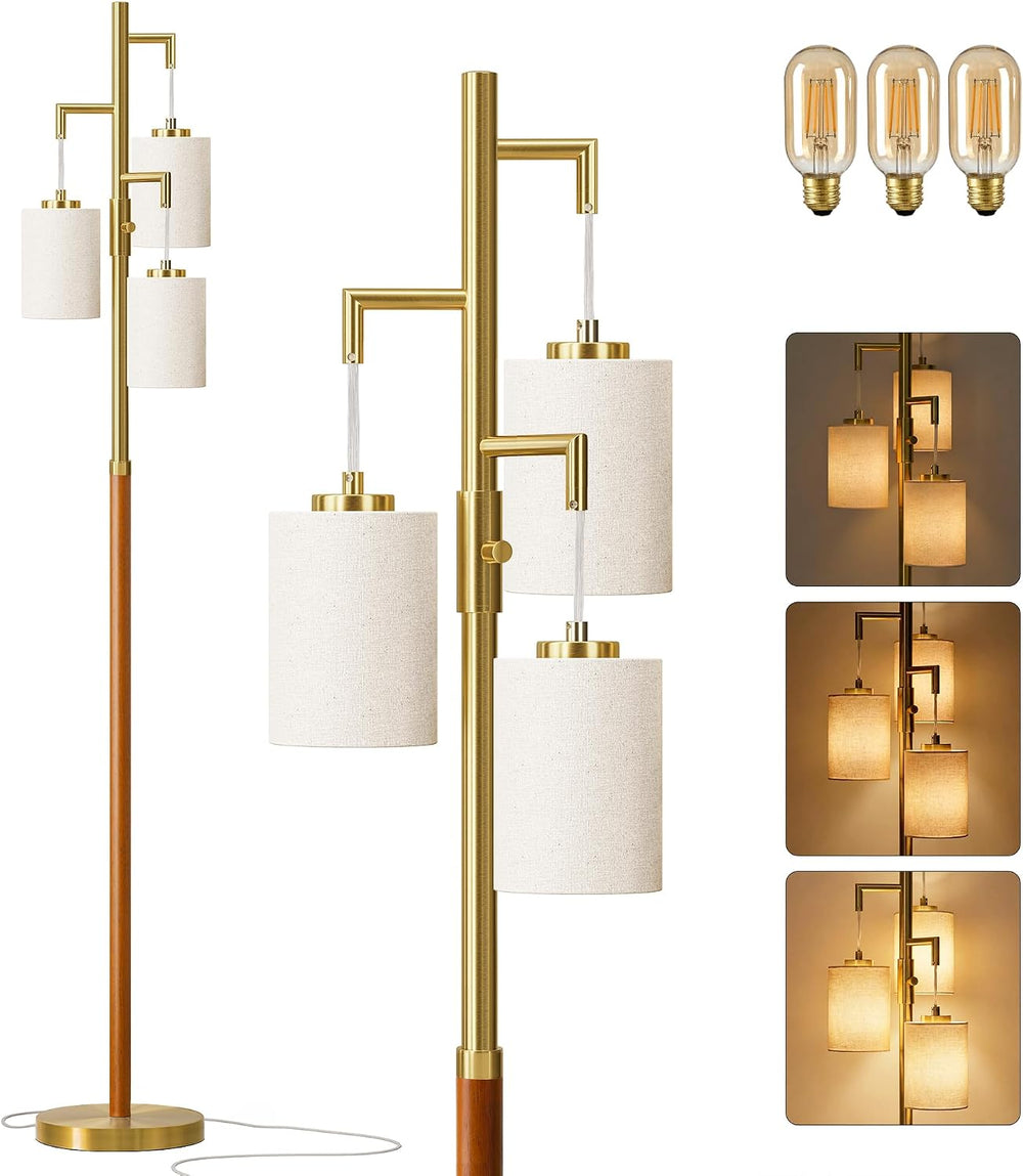 Wood Floor Lamps for living room, 70" Dimmable Gold Mcm Standing Tall Lamp