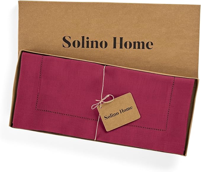 Solino Home Linen Beet Table Runner 72 Inches Long - 100% Pure Linen Hemstitc...