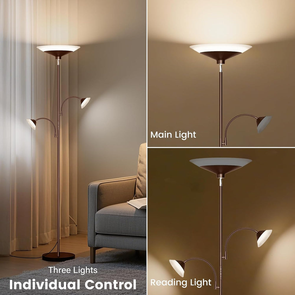 SIBRILLE 42W 3-Light Torchiere Floor Lamp, LED Tree Standing Lamp