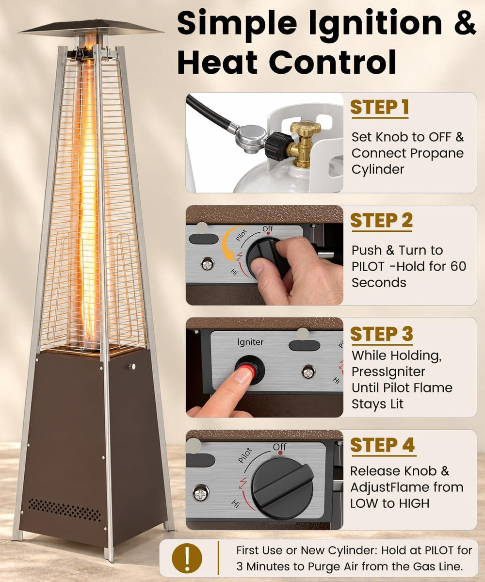 FOOWIN Patio Heater 48,000 BTU Outdoor Propane Heater with Wheels