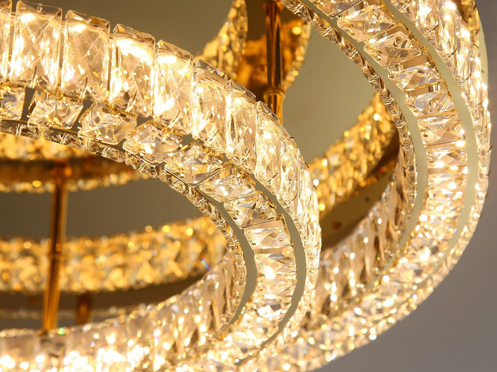 24 Inch Modern Glam Crystal Chandelier with Dimmable LED Light Ceiling Light ...