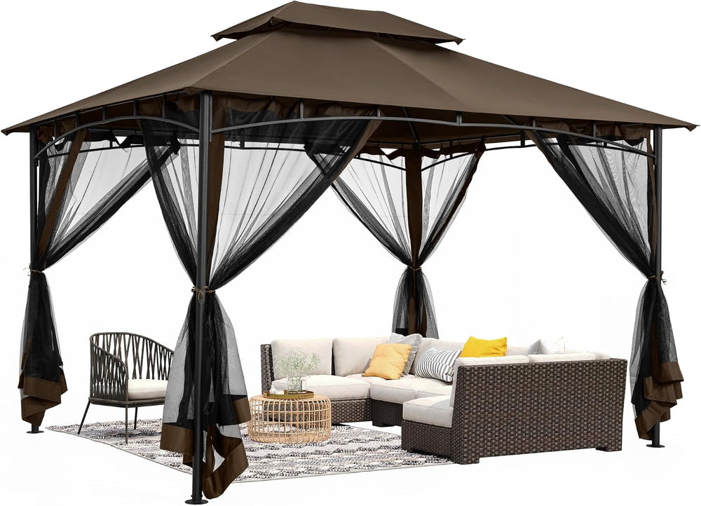 HAPPATIO Patio Gazebo 10' X 12', Ventilated Double Roof & Mosquit...