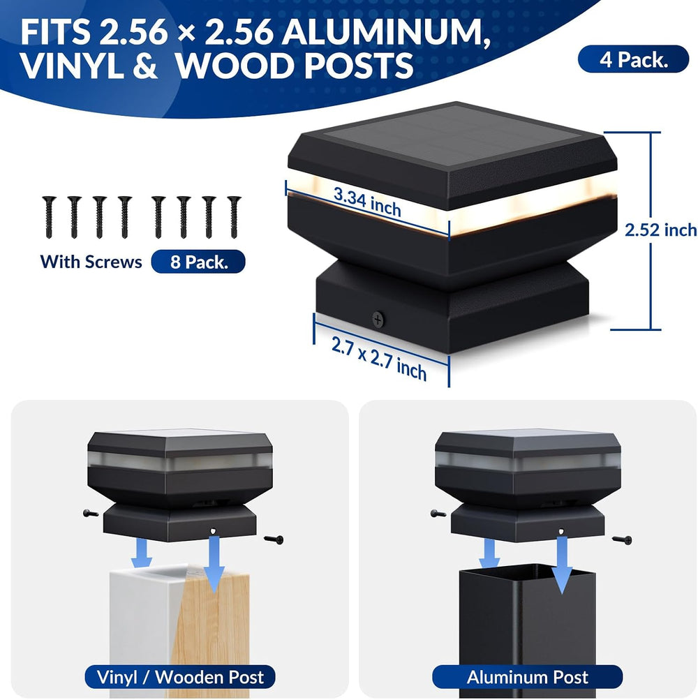 Egadis Solar Post Cap Lights for 2.56 in. x 2.56 in. Posts, 4 Pack