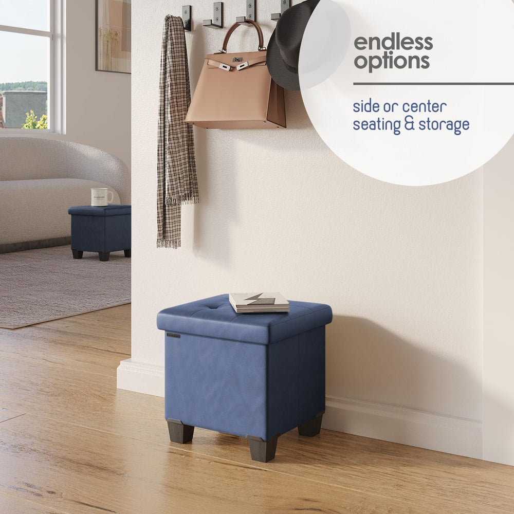Storage Ottoman Cube with Small Bin, 15-in Square Ottoman with Storage for Li...