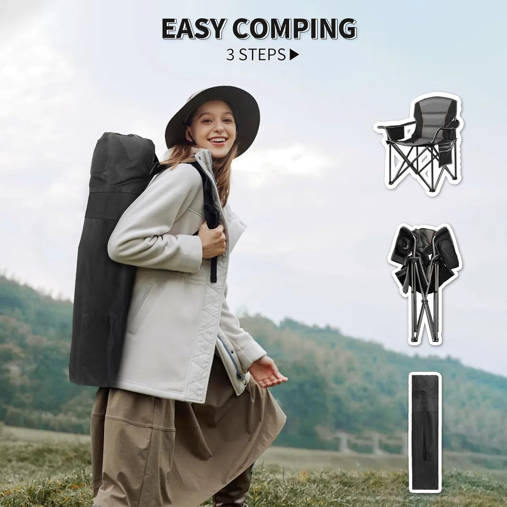 2 Pack Padded Oversized Camping Chairs for Adults,Heavy Duty Support 400 Lbs,...