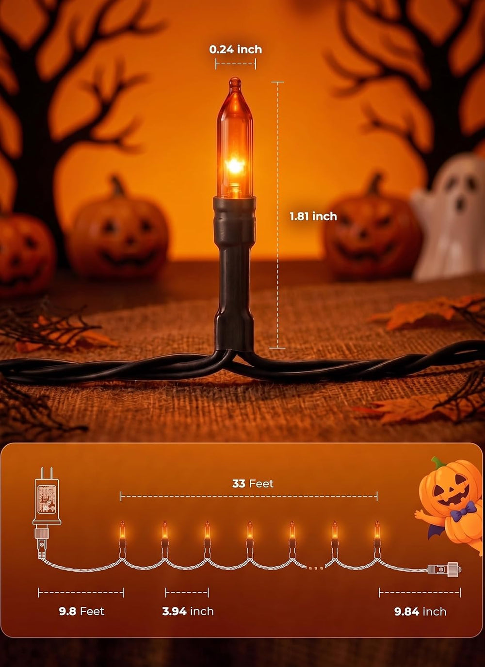 2Pack Orange Outdoor Halloween Lights, 39Feet 100 LED Mini Lights with 8 Ligh...