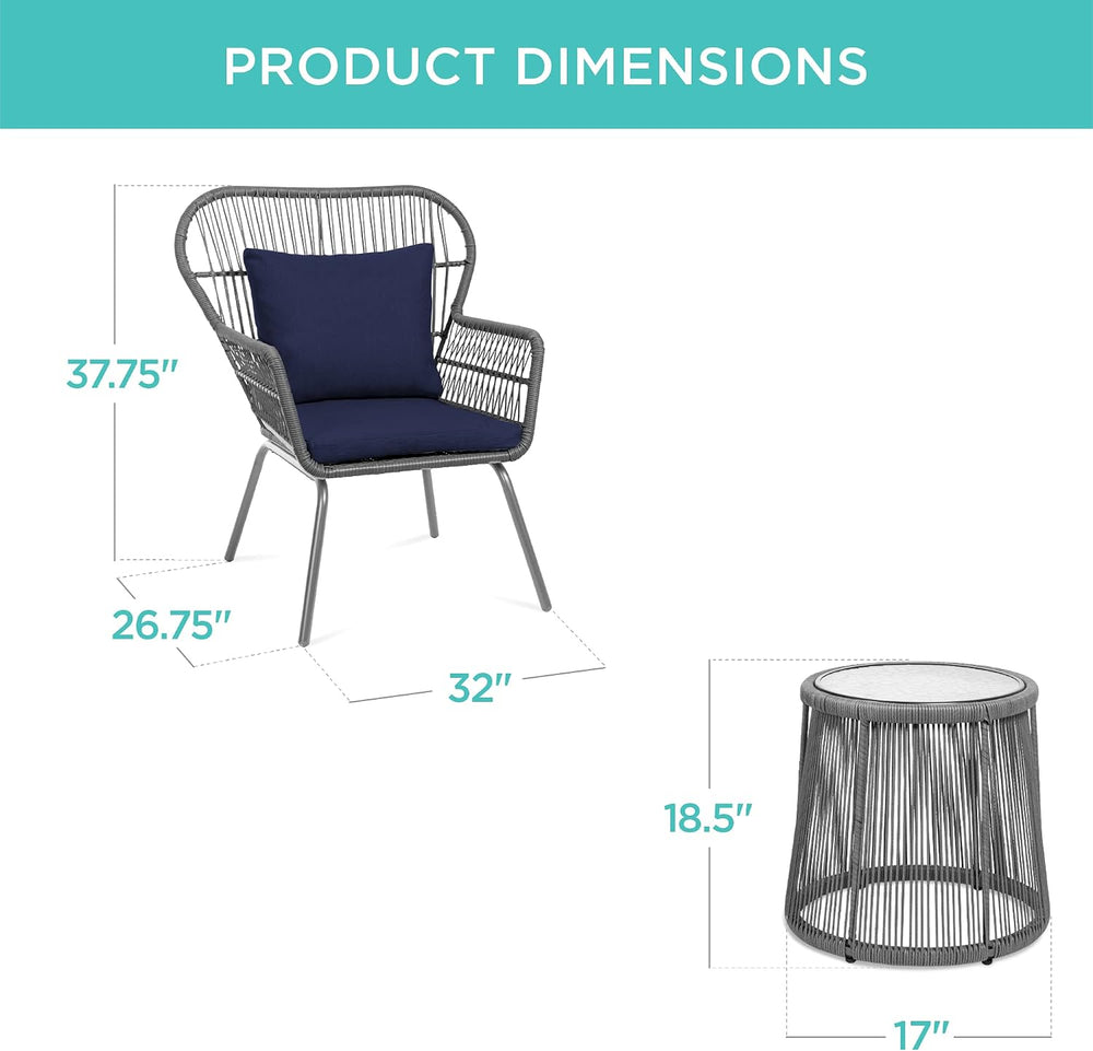 Best Choice Products 3-Piece Patio Conversation Bistro Set, Outdoor All-Weath...