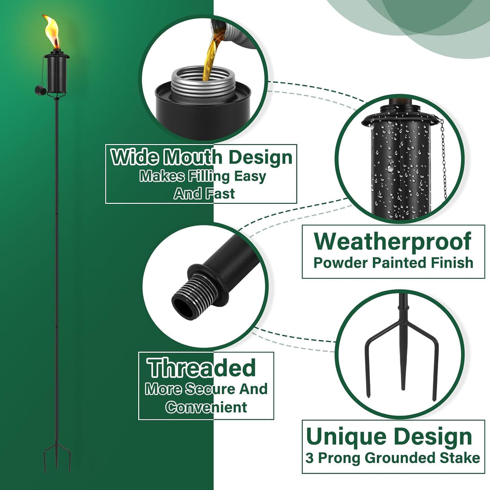 SNOGSWOG 4 Pack Garden Torches, 16 oz Metal Torch for Outside with 3-Prong Gr...