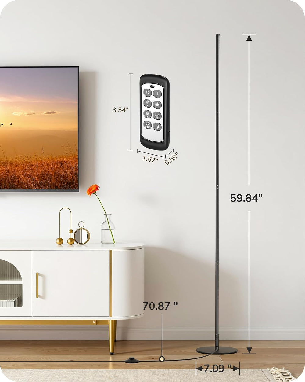 EDISHINE 59.8" Floor Lamp with Remote & 3 Height Settings, Dimmable ...