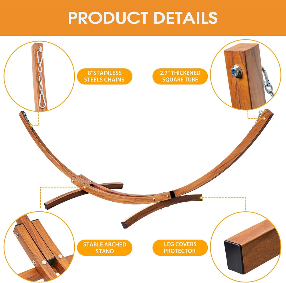 Lazy Daze 12 Ft Double Quilted Hammock with Curved Steel Wood Grain Stand