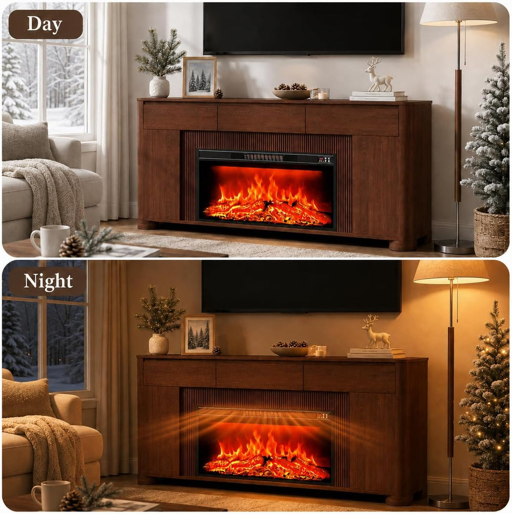 YANSNWO 70" Fireplace TV Stand for TVs Up to 80", Walnut