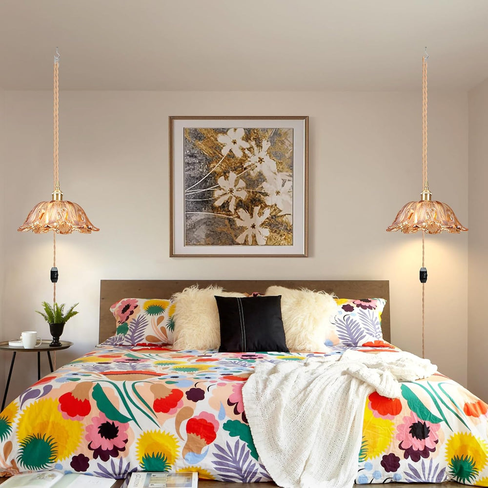 Plug in Pendant Light Fixtures,Hanging Light Fixture Amber Glass Pendant Ligh...