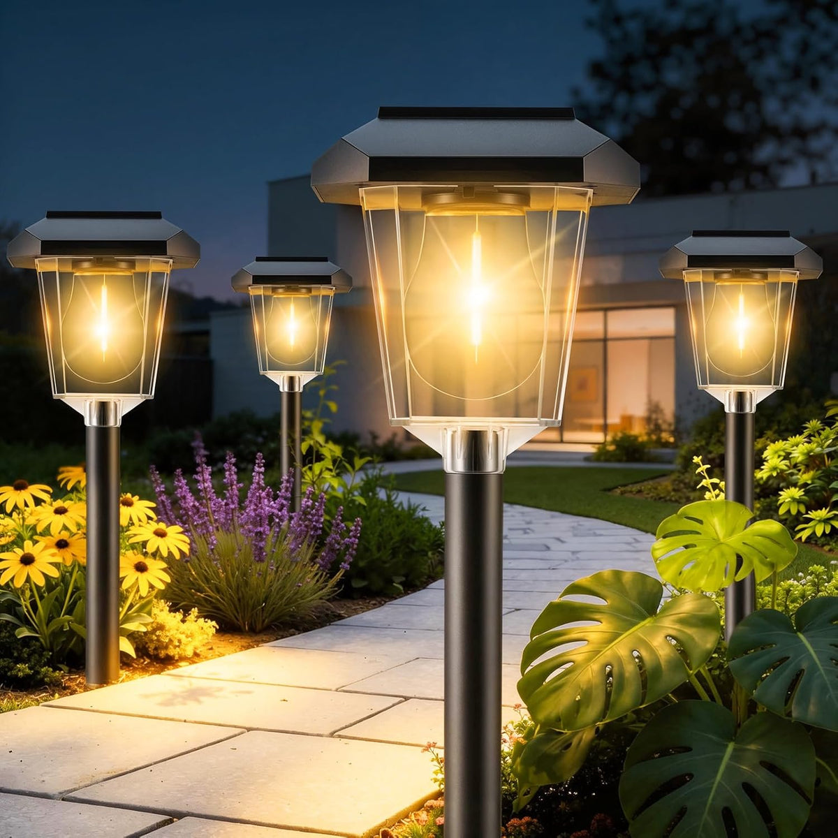 solar pathway lights outdoor, warm white led waterproof, main product view