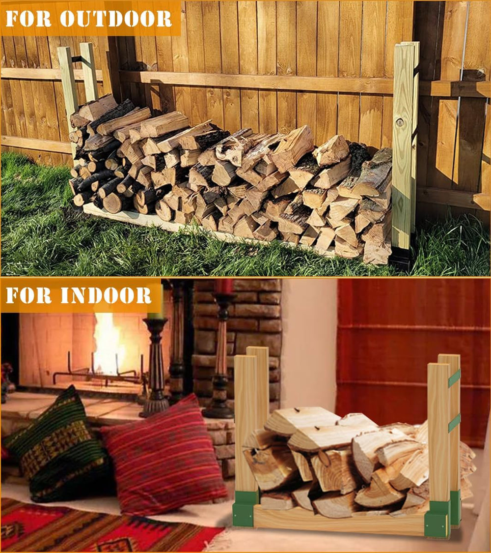 Outdoor Firewood Brackets Fire Wood Rack for 2x4 lumber, Green