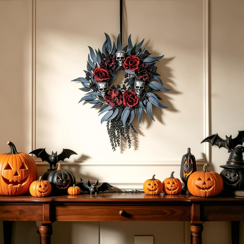 22" Halloween Wreath for Front Door, Gothic Halloween Decor Indoor