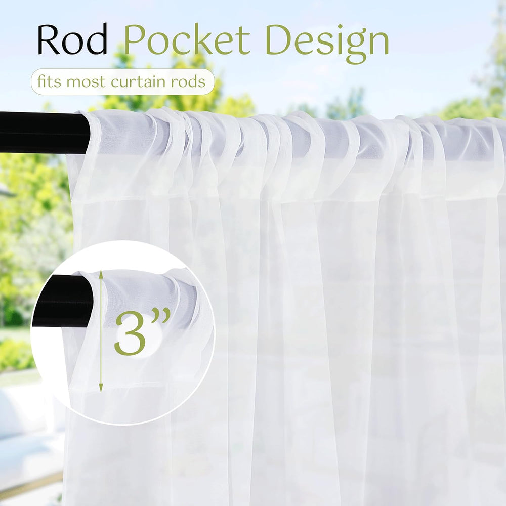 RYB HOME 4 Panels White Sheer Outdoor Curtains for Patio Waterproof