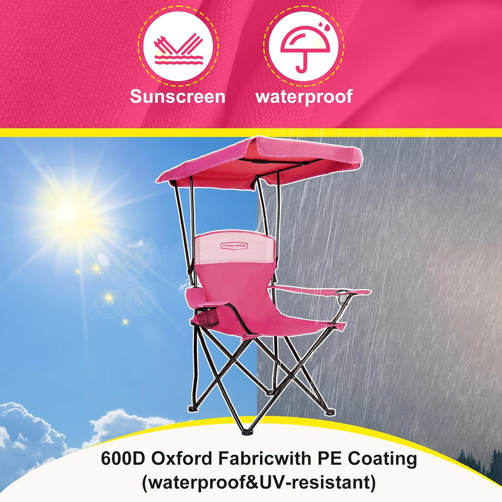 YOUNG WOOD Camping Chair with Canopy, Beach Chair with Shade,Portable,Lightwe...