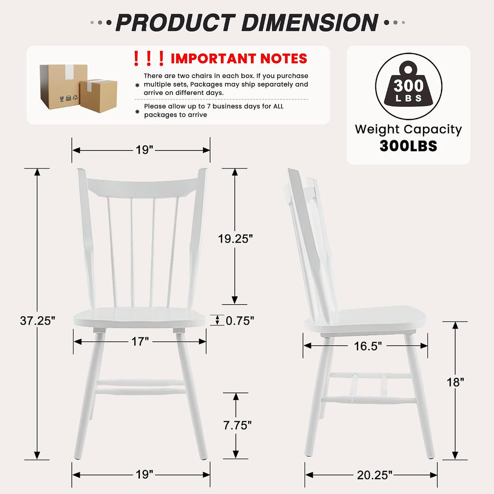 HNY White Windsor Dining Chairs Set of 4, Farmhouse Wooden Kitchen Chairs wit...