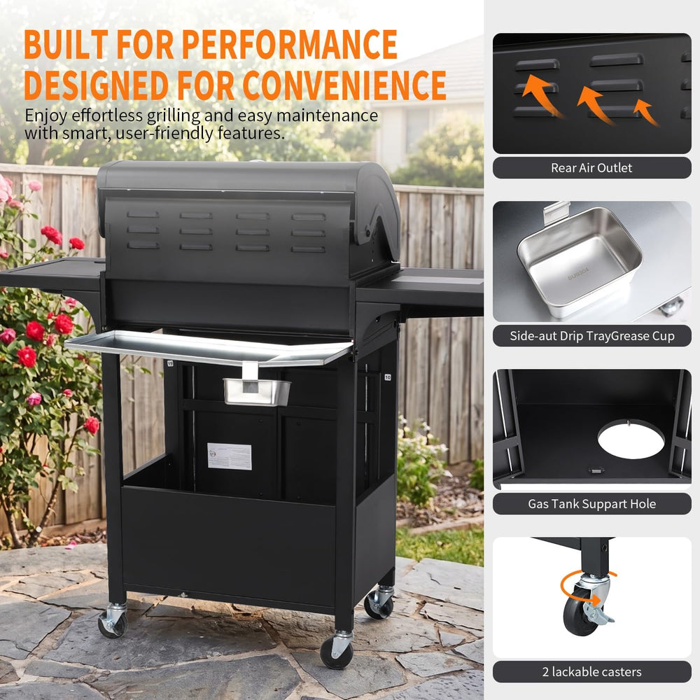 4-Burner Propane BBQ Gas Grill with Side Burner, Black
