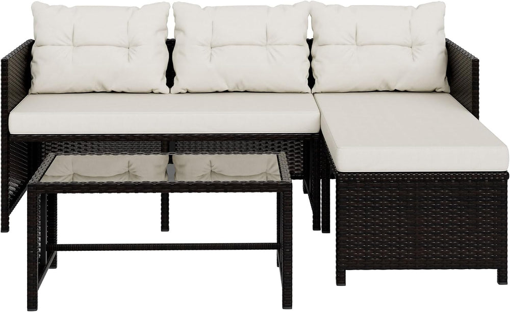 Vongrasig 3 Piece Patio Furniture Sets, All-Weather PE Wicker Outdoor Sofa Co...