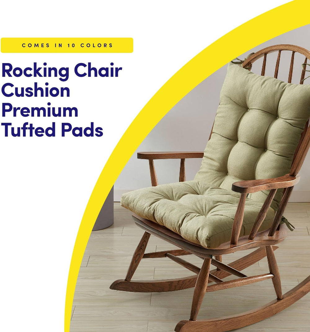 Rocking Chair Cushion Premium Pads Non Skid Slip Backed Set of Upper and Lowe...