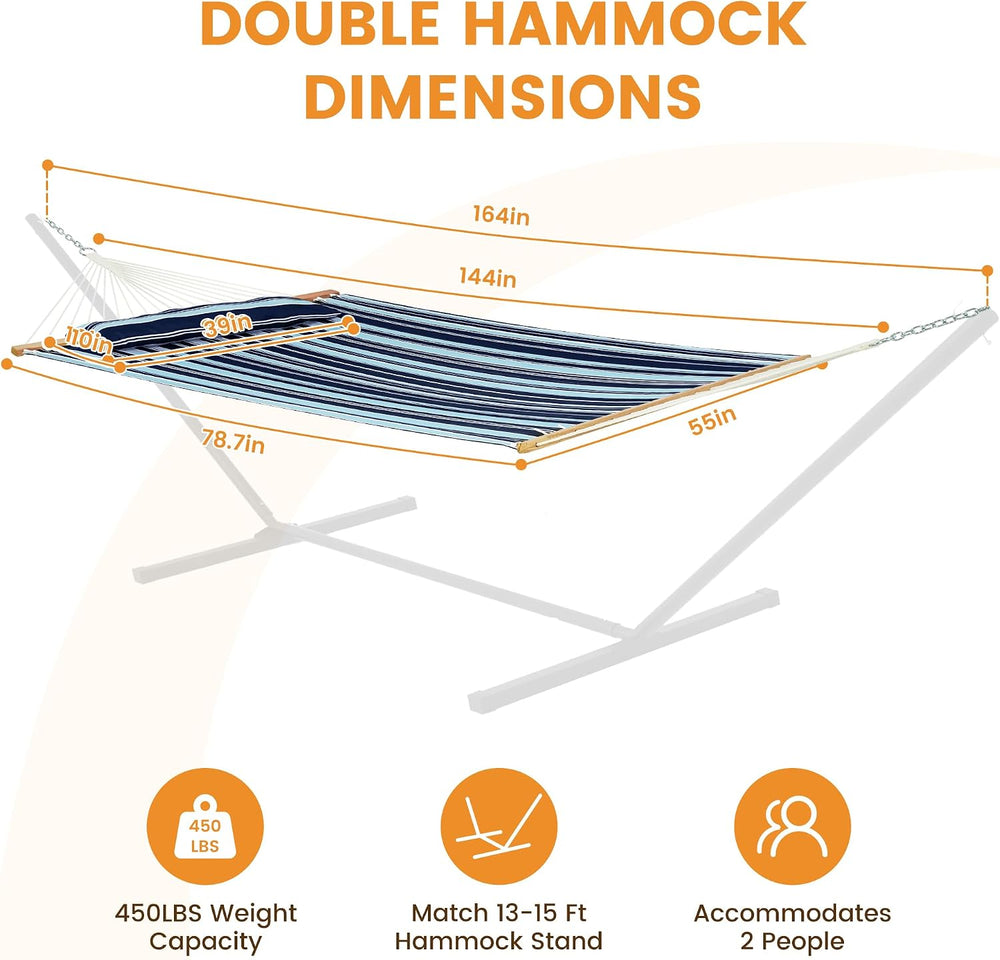 Lazy Daze Double Quilted Hammock with Carabiners & Soft Pillow for Outside